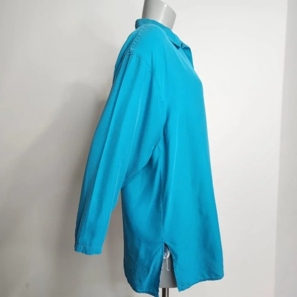 Vintage Expozay Blue Silk Button Down Shirt Size M - Picture 4 of 12